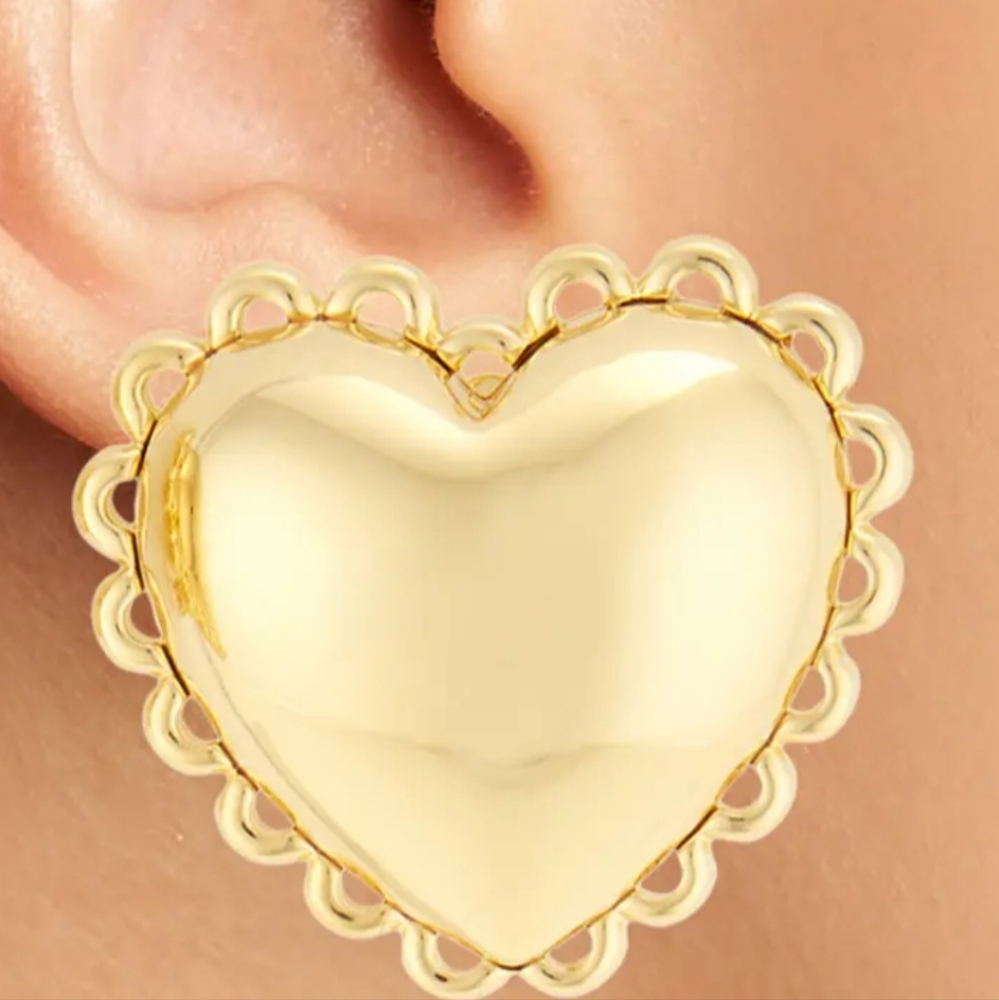 Lace Heart Button Clip-on Earrigs